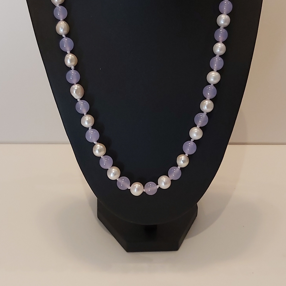Natural Lavender Jadite and Pearl Necklace and Bracelet